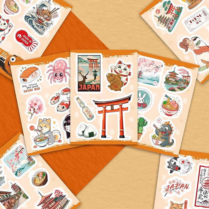 100Pcs Japanese Stickers, Japan Stickers for Scrapbooking - Japan Party Decorations - Japanese Gifts - Gift for Women & Men