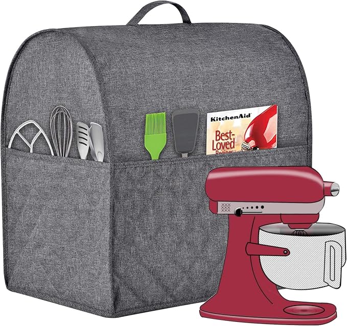 Stand Mixer Dust-proof Cover for KitchenAid Mixer，Multi Pockets for Various Kitchen Appliance Accessories，Water-resistant，Easy Cleaning (Grey, Fit for Tilt Head 4.5-5 Quart)