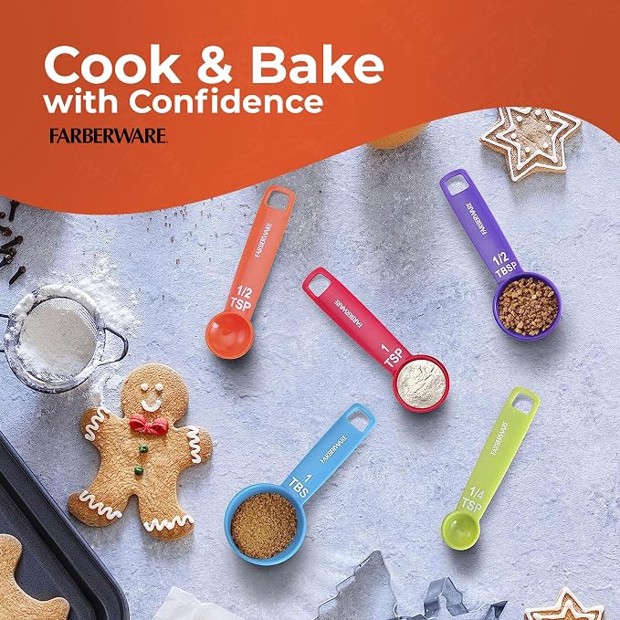 Farberware Kitchen Essentials Measuring Spoon Set, Set of 5 – 2 Pack, Easy Read Standard Units for Wet & Dry Ingredients, Lightweight Plastic Baking & Cooking Spoons – Dishwasher Safe