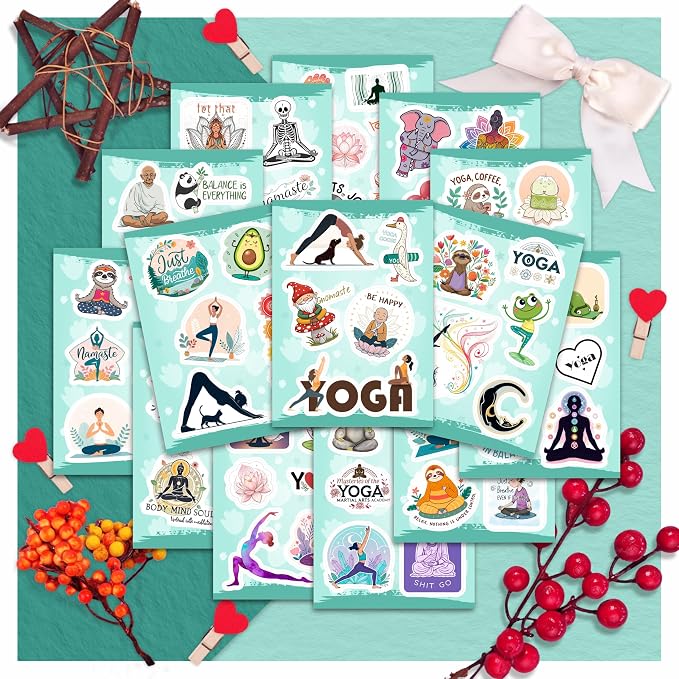 100Pcs Yoga Stickers for Planner, Water Bottle - Yoga Gifts for Women, for Yoga Instructor - Gift for Women & Men