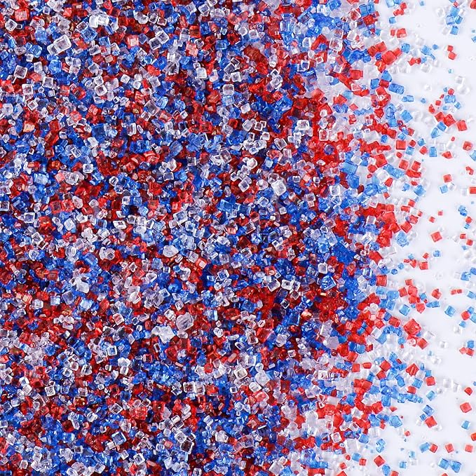 Patriotic Sanding Sugar Sprinkles - Red White & Blue Sparkling Sugar Crystals for Cookies | 4th of July Sprinkles for Baking, Cupcakes, Ice Cream, 130g/4.6oz