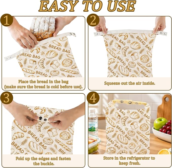 Vintage Kitchen Bakery Bread Bags for Homemade Bread, 2 Pack Linen and Beeswax Sourdough Storage Bags, Reusable Keeper, Keeps Breads Fresh Longer, Gifts for Bakers