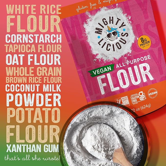 MIGHTYLICIOUS Gluten-Free, Plant-Based All-Purpose Flour, Superfine Rice Flour, Plant-Based, Non-GMO, Allergen-Friendly Baking Flour, Ideal for Cakes, Bread, Muffins & Cooking (3-Pack)