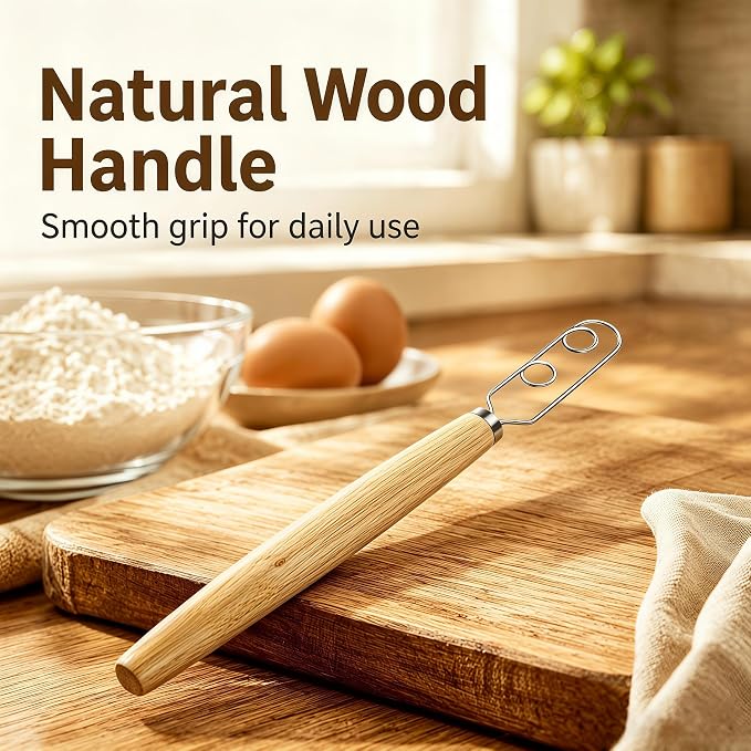 Digead Danish Dough Whisk, Stainless Steel Dutch Whisk with Wooden Handle | Ergonomic Manual Mixing Tool for Home Baking: Heavy Dough, Sourdough Bread, Pizza Dough, Cake Batter (13 inch)