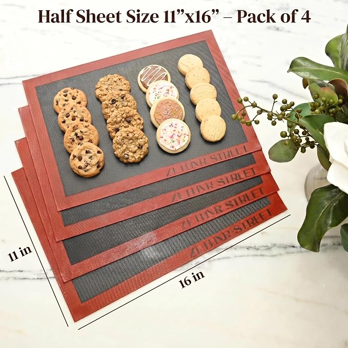 Perforated Silicone Baking Mats for Half Sheet Pan 11x16in, Eclair Silicone Baking Mat, Nonstick Reusable Breathable Air Mat, Heat Resistant, Pack of 4