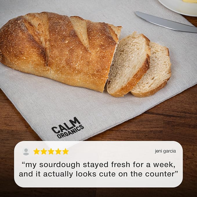 Reusable Linen Bread Bag with Beeswax Lining | Plastic-Free Food Storage for Sourdough, Baguette, Artisan Loaves | Eco Friendly | Zero Waste Kitchen Bag | Calm Organics