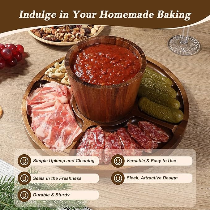 Bellsal Wooden Cake Stand with Lid, Acacia Cake Stand with Plastic Dome, 12-Inch Versatile Dessert Table Display Set & Charcuterie Board for Cheese, Chips & Dips, Fruit Platter, Cake Holder for Party