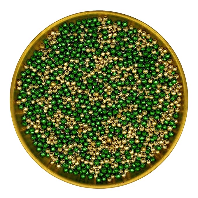 Edible Dark Silver Green & Super Gold Pearl Sugar Sprinkles Candy 4mm Mini Pearls Cake Decorations Cupcake Decorating Perfect for Wedding Party Valentine Christmas Supplies 3OZ