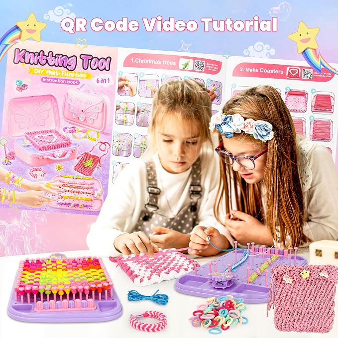 SUGORER 500+ PCS Weaving Loom Kit, 6-in-1 Weaving Loom for Kids & Friendship Bracelet Making Kit for Girls, Potholder Loom Knitting Kits Toys, Art and Crafts Kits for Kids Age 6-12