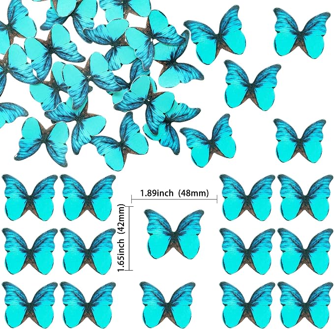 Ephlyn 48Pcs Edible 3D Butterfly Cupcake Toppers - Cute Cake Picks for Baby Shower, Bridal Shower, Birthday Party - Green