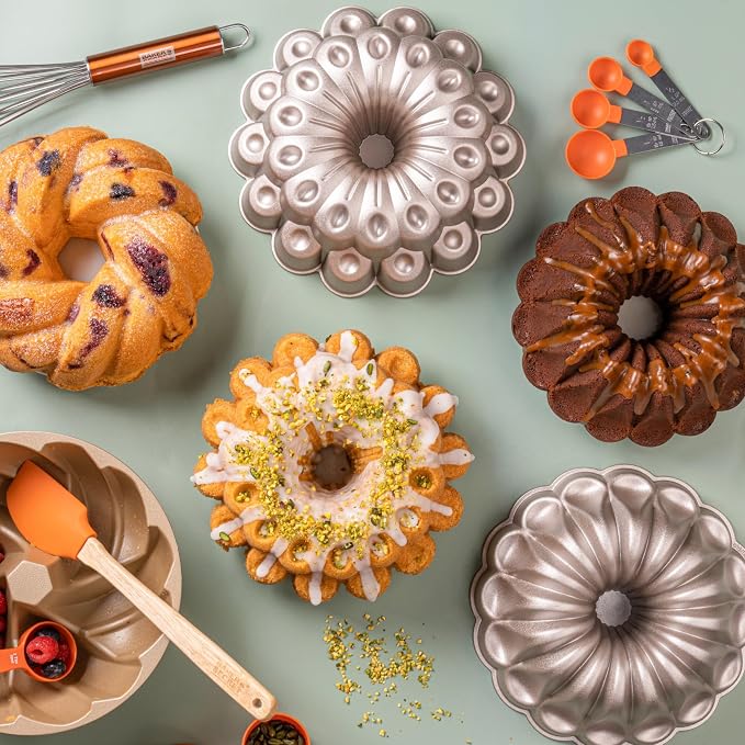 Baker's Secret Nonstick Fluted Cake Pans, Perfect for Fluted Cakes, Die Cast Aluminum Cake Pans, 2 Layers Non-stick Coating For Easy Release, Cake Pan - Cast Aluminum Collection (Marissa)