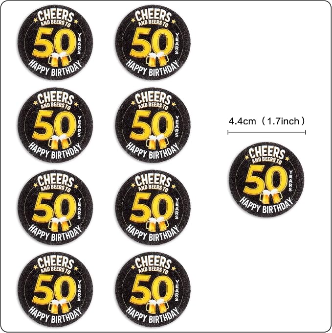 40Pcs Edible Cheers Beers to 50 Years Cupcake Toppers Edible Black Happy 50th Birthday Cupcake Picks Drink Toppers for Cheers Beers Theme 50th Men Birthday Party Decorations