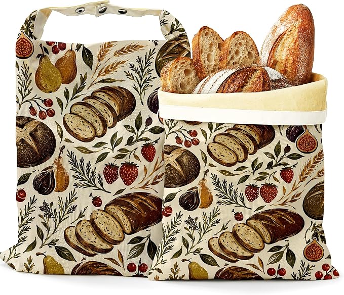 2 Pack Beeswax Linen Harvest Wheat Bread Bags, Reusable Fresh Keeping Bags for Sourdough & Baguette, Freezable Portable Bread Storage Container 17×13''