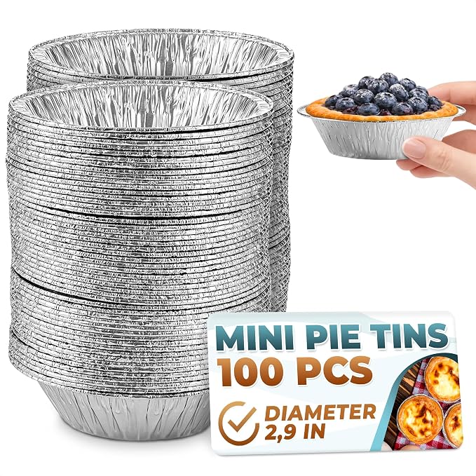 100 Pcs Disposable Egg Tart Tins - 3" Aluminum Mini Pie Tins, Durable Material, Easy to Use & Oven Safe, Moisture & Odor Resistant for Spring Holiday Baking & Pot Pies, Great Easter Gifts for Bakers