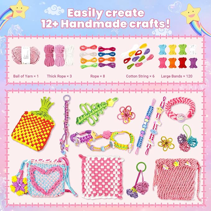 SUGORER 500+ PCS Weaving Loom Kit, 6-in-1 Weaving Loom for Kids & Friendship Bracelet Making Kit for Girls, Potholder Loom Knitting Kits Toys, Art and Crafts Kits for Kids Age 6-12