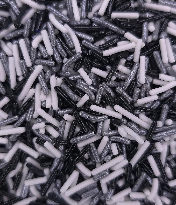 NCS Las Vegas Game Day Black, Silver & White Jimmies Edible Sprinkles – Cupcake, Cake & Cookie Decorations, 7 oz