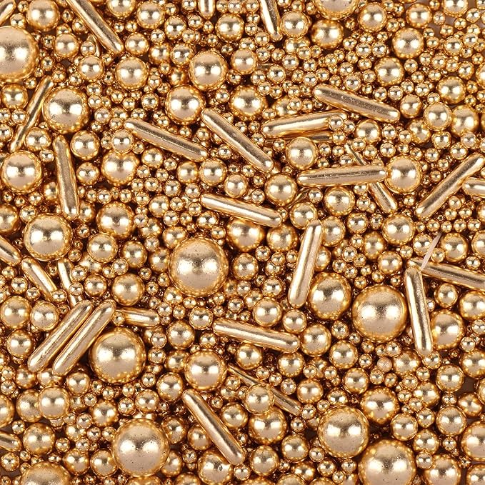 Gold Sprinkles for Cake Decorating, Gold Pearl Sugar Cupcake, Cookies, Ice Cream Toppings, 3.5 Ounces Cake Decorationss Baking, Perfect for Wedding, New Year’S Eve, Christmas Party