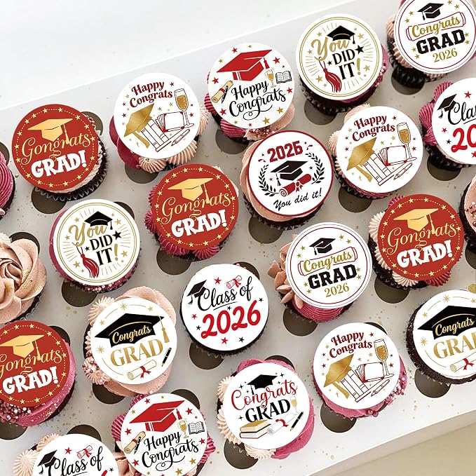 63 PCS Edible 2026 Graduation Cupcake Toppers Class of 2026 Cupcake Picks Edible Diploma Congrats 2026 Grad Cap Cupcake Decorations for Congratulations 2026 Graduation Party Cake Decorations Supplies