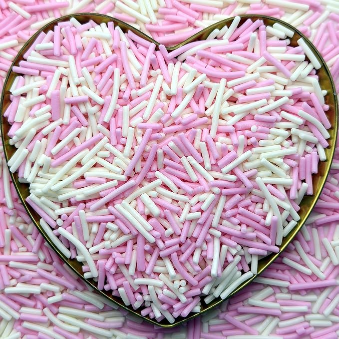 CandiJumpin Pink and White Jimmy Sprinkles, White and Baby Pink Sprinkles for Cake Decorating Edible Cake Jimmies Edible Crunchy Jimmies Ice Cream Toppings, Baby Shower Party Wedding Christmas Supplies 3 OZ