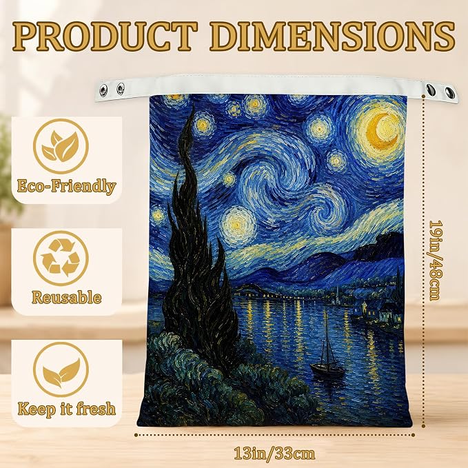 2 Pack Beeswax Starry Lake Bread Bags for Sourdough Homemade Breads, Reusable Beeswax Bread Night Sky Storage Bag, Keep Loaves Fresh Longer, Freezer Safe & Airtight, Zero Waste 17 x 13''