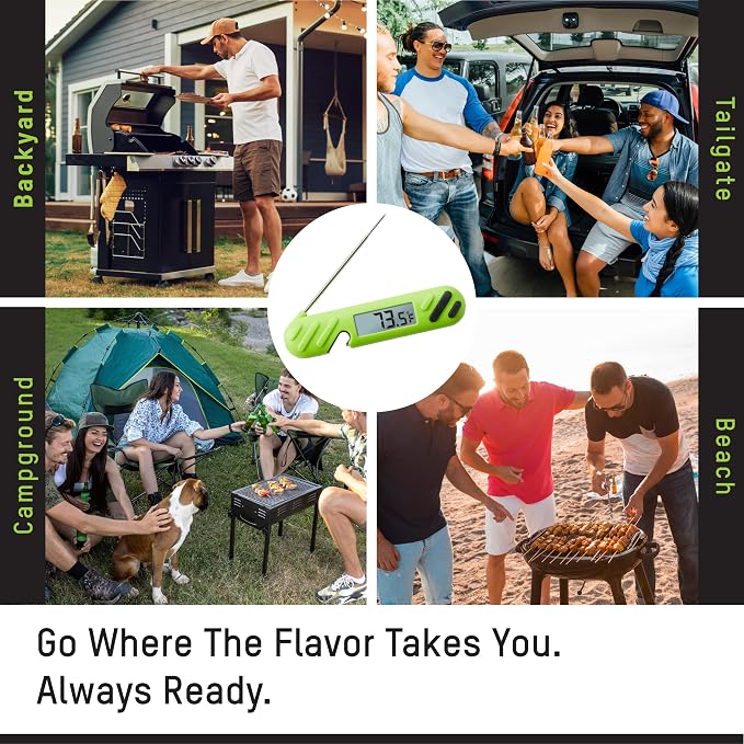 Taylor TruTemp Digital Instant Read Thermometer Meat Probe for BBQ Kitchen with Built in Bottle Opener, Reliable Folding Probe Easy Read LCD Grilling Cooking Tool, Green