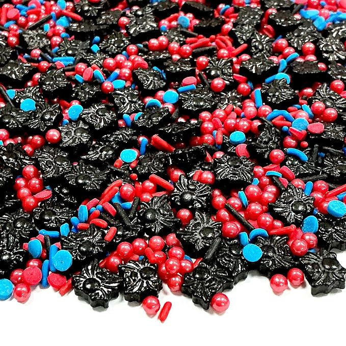Spider Sprinkles Edible Red And Blue Jimmies Pearls Mix Themed Birthday Sprinkles for Cake Decorating Baking Cake Cookie Cupcake Birthday,Children's Party Supplies