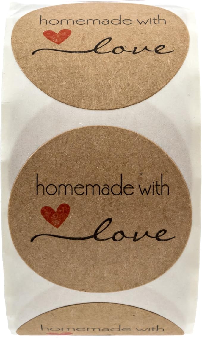 1.5" Round Natural Brown Kraft Homemade with Love Stickers / 500 Brown Kraft Labels Roll/Made in The USA