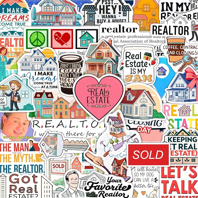 100Pcs Realtor Stickers for Laptop & Water Bottles, Real Estate Stickers - Real Estate Agent Gifts - Realtor Party Supplies - Gift for Women & Men