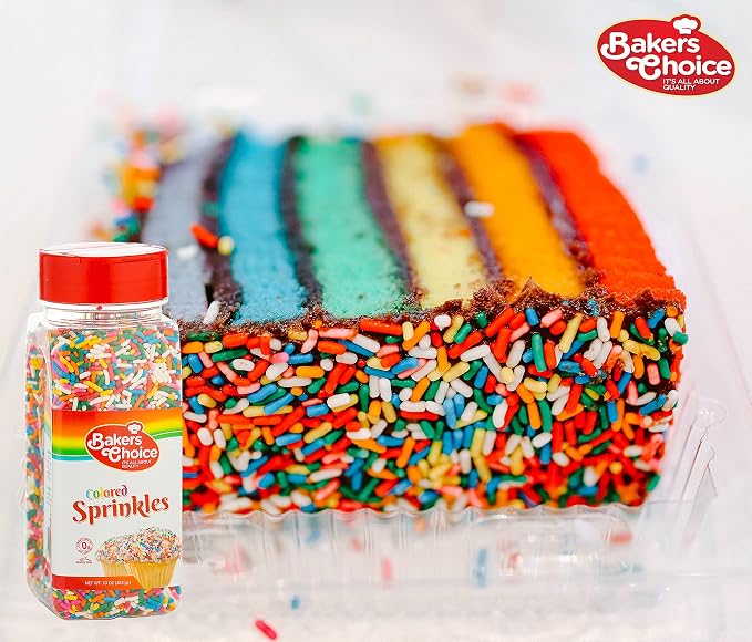 Bakers Choice Rainbow Sprinkles for Baking - Rainbow Jimmies Sprinkles for Ice Cream Toppings - Dairy Free, Kosher 10 Ounce