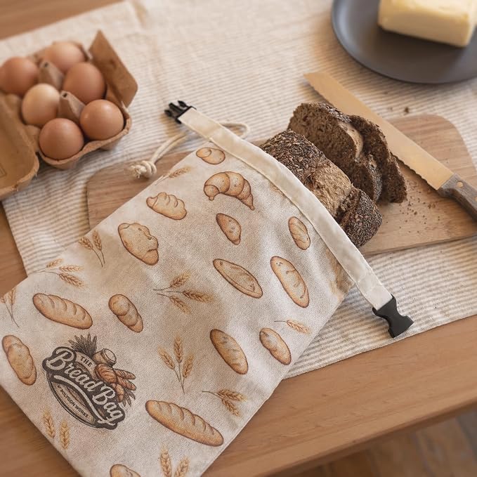 2 Pack Organic Reusable Bread Bag Beeswax Lining With Bowl Cover, Linen Bread Bag, Freshness Preservation, For Homemade Bread, Sourdough, Brioche. Durable & Made With Natural Materials.