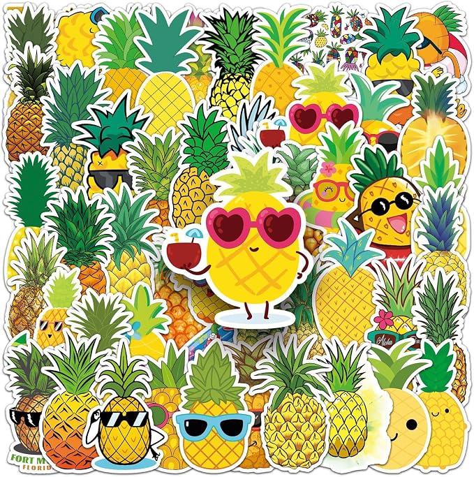 Pineapple Stickers,50pcs Waterproof Funny Summer Tropical Pineapple Decals for Water Bottle Laptop Scrapbook Funny Aesthetic Fruit Stickers for Teens Adults