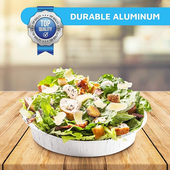 MontoPack 9” Round Aluminum Foil Pans | Disposable Containers with Straight Walls for Storing, Serving, Baking & Reheating | Freezer and Oven Safe, Recyclable, USA-Made | 50-Pack of Tins for Meal Prep