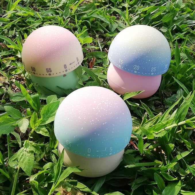 Mechanical Kitchen Timer, Cute Mushroom Timer for Kids, Wind Up 60 Minutes Manual Countdown Timer for Classroom, Home, Study and Cooking (Pink Base)