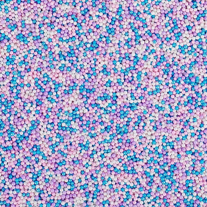 Mermaid Sprinkles, 2mm Pastel Purple Pink Blue Nonpareils Sprinkles for Cake Decorating, 4.6oz Mini Edible Pearls for Baking, Cupcake, Cookie, Ice Cream Toppings, Summer Ocean Holiday Party Supplies