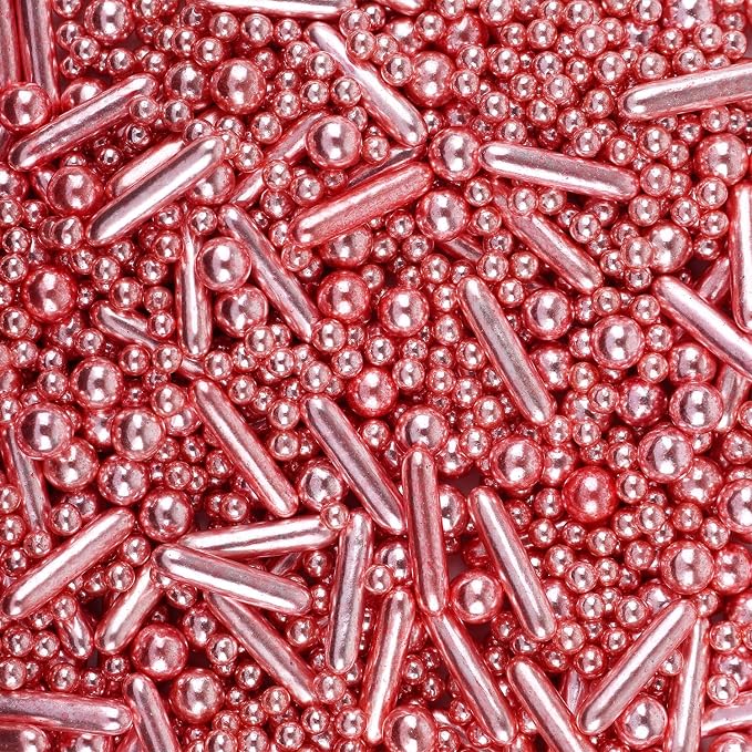 Rose Gold Sprinkles for Cake Decorating, Valentine Sprinkles, Rose Pearl Sugar Cupcake, Cookies, Ice Cream Toppings, 3.5 Ounces Cake Decorationss Baking, Perfect for Wedding, New Year’S Eve, Christmas Party