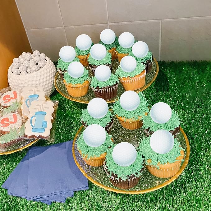48 PCS Edible Golf Cupcake Toppers Wafer Paper Sports Balls Golf Cupcake Picks Edible Golf Cupcake Decorations for Sports Golf Ball Theme Baby Shower Kids Birthday Party Cake Decoration Supplies
