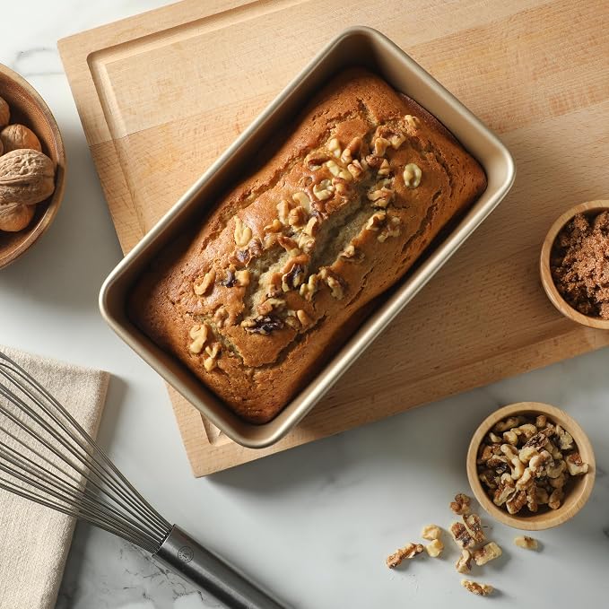 Martha Stewart Gallen 9 Inch Nonstick Carbon Steel Loaf Pan – Champagne, Durable Bakeware for Even Baking and Easy Release