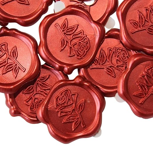50pcs Red Rose Wax Seal Stickers, Rose Wax Seal, Red Rose Stickers for Envelopes, Waterproof, for Wedding Invitation, Christmas