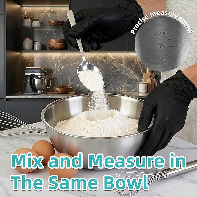 12 Pcs 304 Stainless Steel Mixing Bowls with Graduations, Metal Serving Salad Bowls, Reusable Baking Food Storage Containers for Baking, Cooking, Making Salads, Soups, Ice Cream, Noodles, cereal