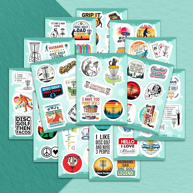 100Pcs Disc Golf Stickers Decals for Water Bottles - Disc Golf Gifts, Party Supplies, Decorations, Supplies - Gift for Women & Men