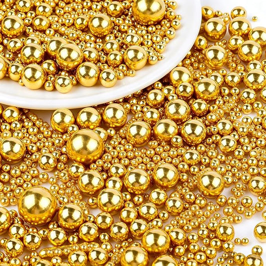 Gold Pearl Sprinkles for Cake Decorating, 130g/4.6oz Edible Pearl Sprinkles, Baking Cupcakes, Donuts, Macarons Toppings