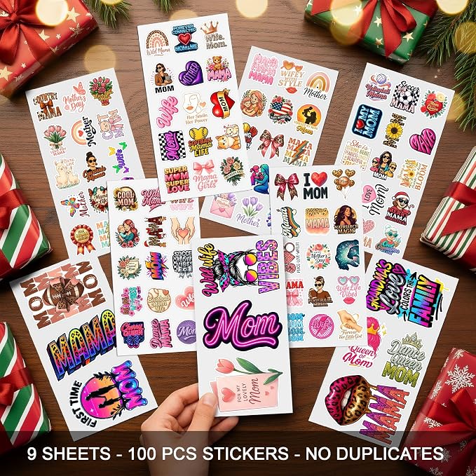 Mom Stickers Pack – 100 PCS Cute Mother & Mama Decals for Women Wife, Grandma – Aesthetic Vinyl Waterproof Sticker for Scrapbook Water Bottle Laptop Phone, Gift Set for Mother’s Day & Birthday