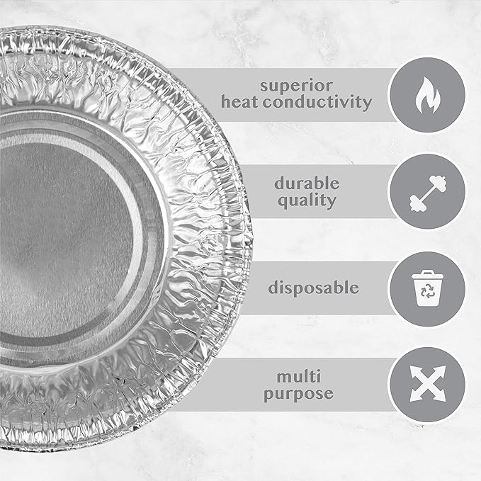 PLASTICPRO 4.5'' Inch Round Tin Foil Pans Disposable Aluminum, Freezer & Oven Safe Pack of 50