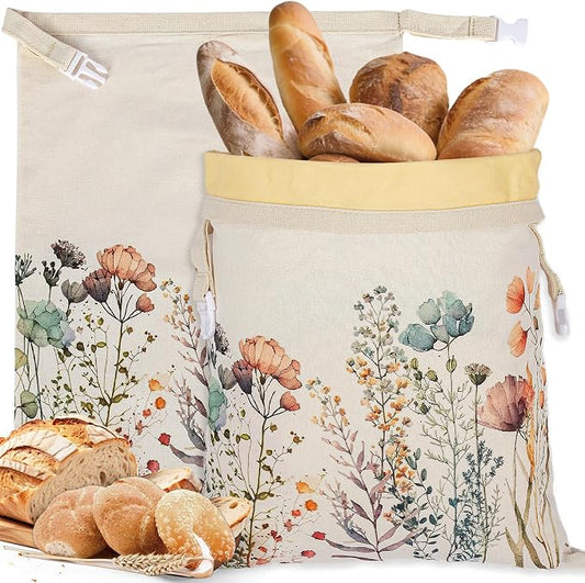 Reusable Beeswax Bread Bags for Homemade Bread & Sourdough, 2-Pack XL Airtight Food Storage Bags, Organic Cotton Linen Covers - Freezer-Friendly Freshness Preservation Keeps Fresh Longer