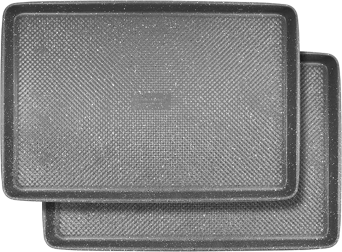 David Burke 17"/17" Cookie Sheets – Carbon Steel, PFTE & PFOA Free, Oven Safe, Non-Toxic, Perfect for Baking and Roasting – Gray Speckle (2-Pack)