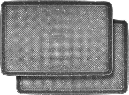 David Burke 17"/17" Cookie Sheets – Carbon Steel, PFTE & PFOA Free, Oven Safe, Non-Toxic, Perfect for Baking and Roasting – Gray Speckle (2-Pack)