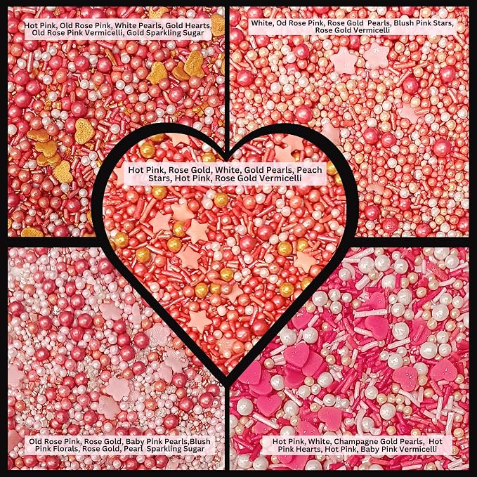 Confect Pink, White & Gold Heart & Flower Sprinkles Mix – Edible Sprinkles for Baking, Cake & Cupcake Decorations – Valentine’s Day Sprinkles – Festive Edible Baking Toppers | Vegan, Gluten-Free, Nut-Free, Soy-Free, Dairy-Free, Palm Oil-Free- 5 Oz