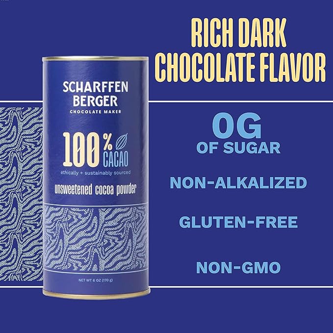 Scharffen Berger 100% Cacao Unsweetened Dark Chocolate Cocoa Powder (6 Ounce, Pack of 6) - Gluten Free, Non GMO, Natural Chocolate Powder