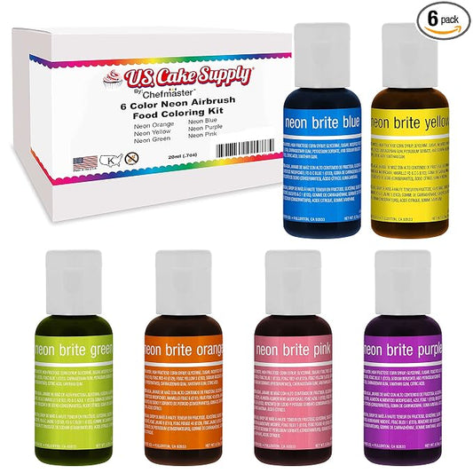 6 Color Cake Food Coloring Liqua-Gel Decorating Baking Neon Colors Set - U.S. Cake Supply .75 fl. Oz. (20ml) Bottles Neon Colors - Made in the U.S.A.