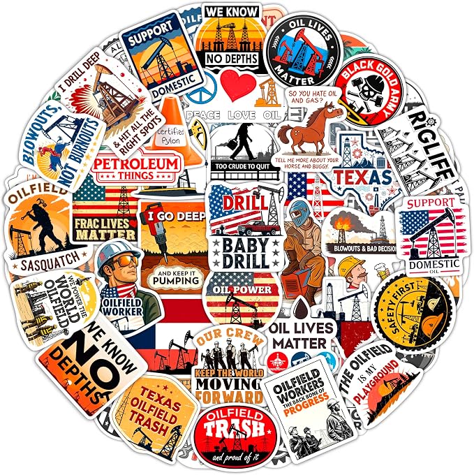 100Pcs Oilfield Stickers for Hardhats, Water Bottle - Oilfield Gifts for Oil Field Worker - Oil Field Party Decorations - Gift for Women & Men